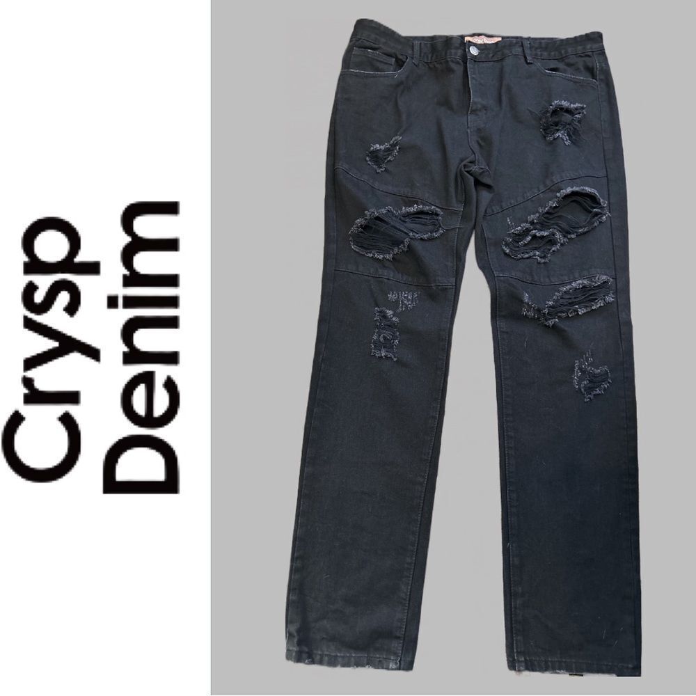 Cryspe Men’s Black Distressed Denim Jeans -‎ Size 40